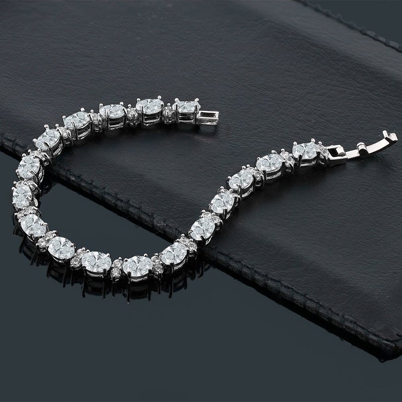 Gem Stone King 20.00 Ct Gorgeous Oval and Round 7 Inch Sparkling Cubic Zirconia CZ Tennis Bracelet For Women - Image 3